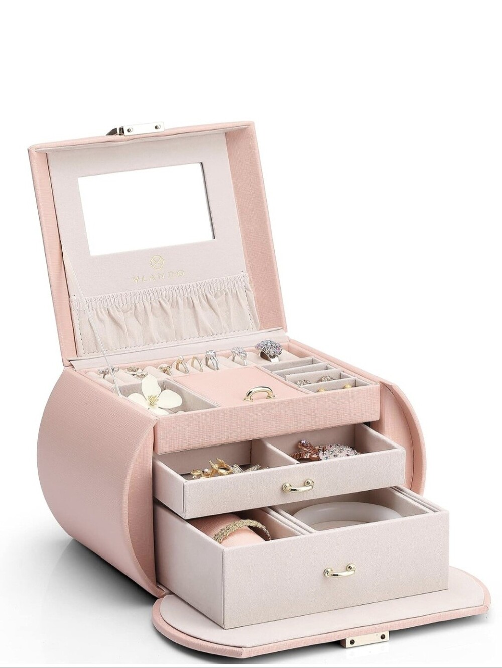 NEW Vlando Luna Half Moon Blush Pastel Pink Jewelry Box with Mirror Size 9" L